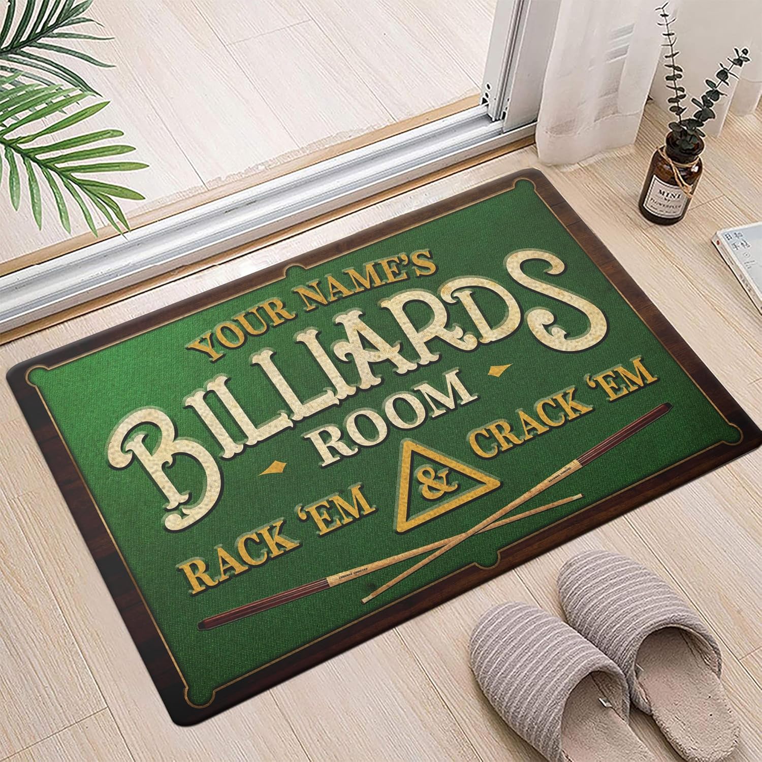 Artsy Woodsy Personalized Billiards Bar Doormat, Pool Table Billiards Room Decor, Welcome Mat Outdoor Rug, Home Decor, Game Room Decor, Man Cave Decor, Personalized Gift for Him, Gifts for Men (06)