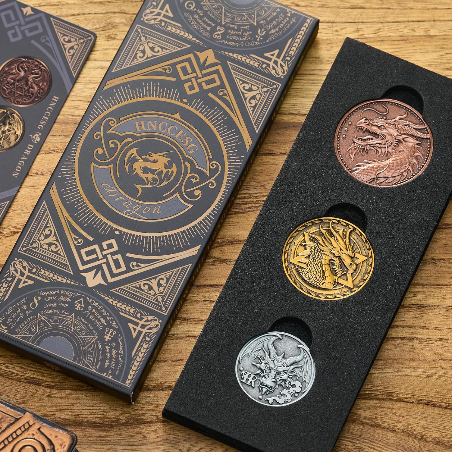 Metal Dragon Dice Set with Dragon Coins RPG Gift Set