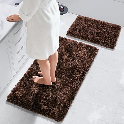 Miniatura 90 de Yimobra Juego de 2 alfombras de baño, alfombra de baño suave y absorbente y alfombra de inodoro en forma de U con respaldo antideslizante, alfombras