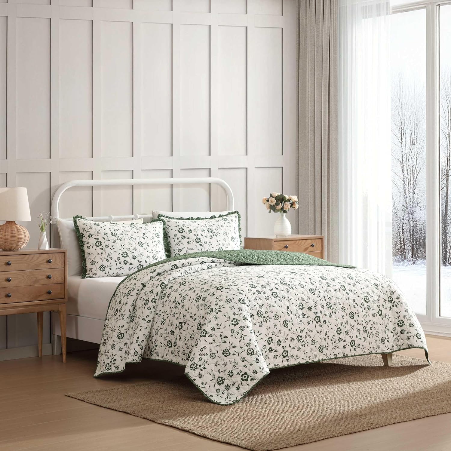 Laura Ashley - Twin Quilt Set, Pre-Washed Cotton Bedding with Matching Sham, Lightweight for Year Round Use, Dorm Essentials, Oeko-Tex Certified (Miranda Green) - Image 2