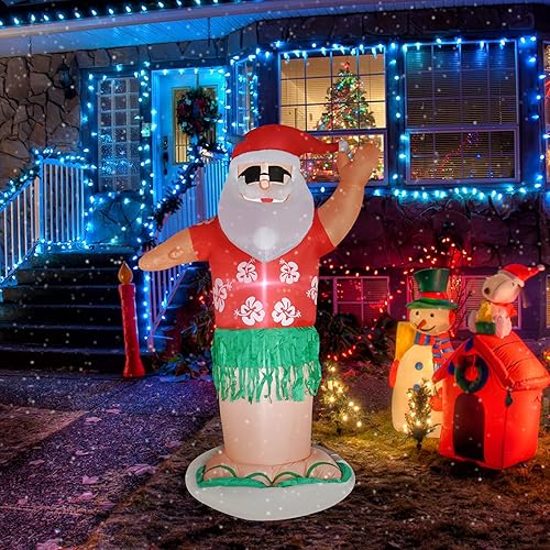 Miniatura 2 de RETRO JUMP Inflables de Navidad de 7 pies hawaianos animados de Santa Hula, inflables para danza, Papá Noel, luces LED de Navidad, para exteriores,