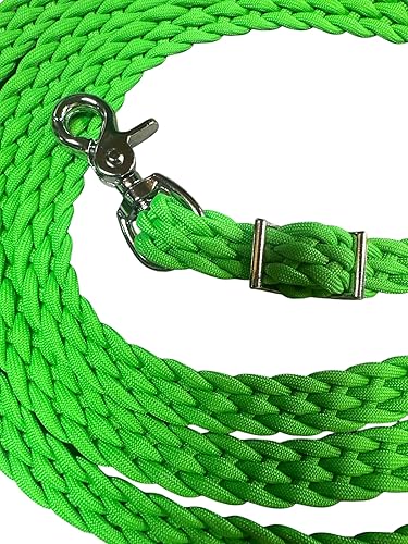 Miniatura 3 de riendas de cuerda de paracaídas trenzadas planas pony verde neón o caballo, tamaño caballo, cuerda lazo riendas