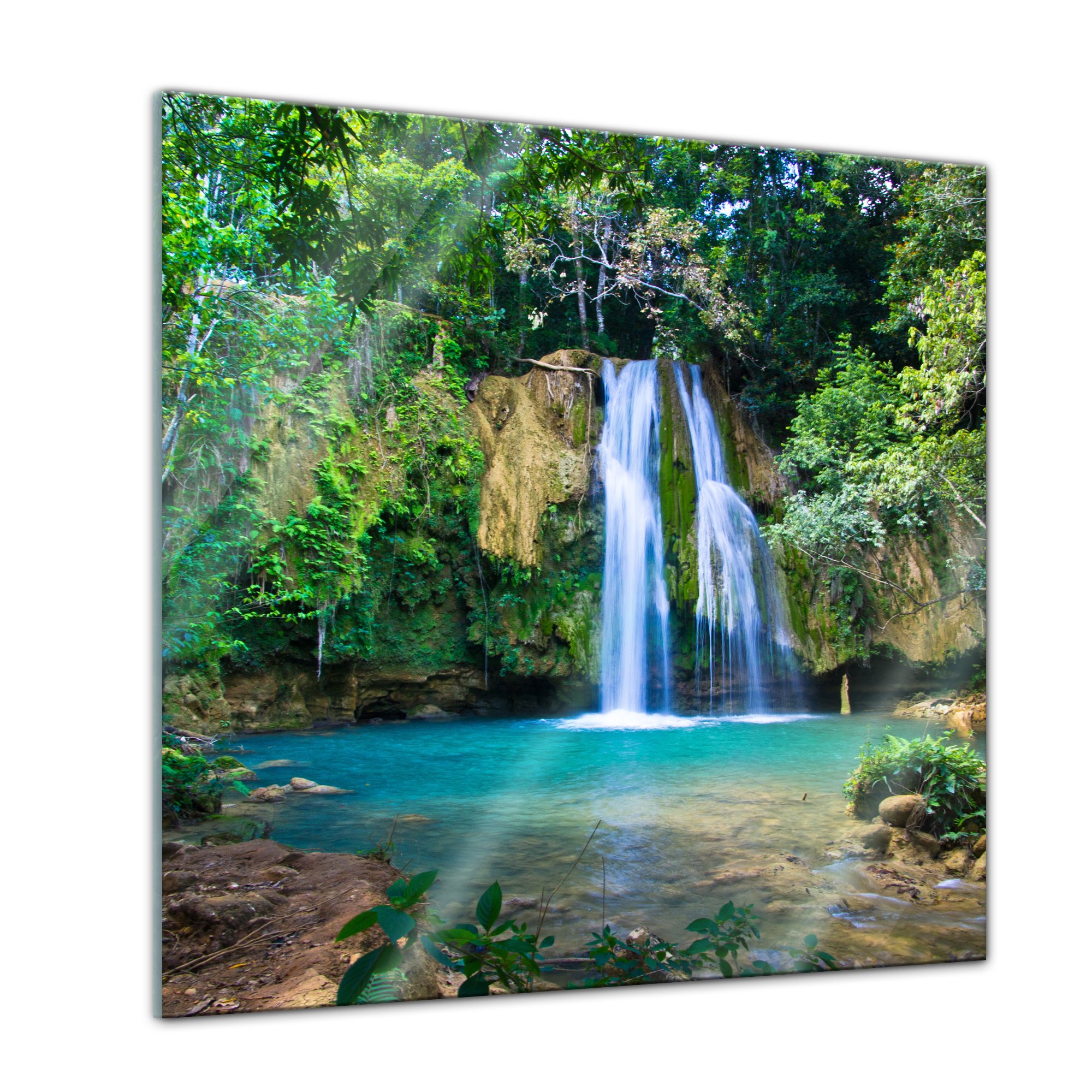 Bilderdepot24 Glasbild - Wasserfall im Wald II - 30x30 cm - Deko Glas - Wandbild aus Glas - Bild auf Glas - moderne Glasbilder - Glasfoto - Echtglas