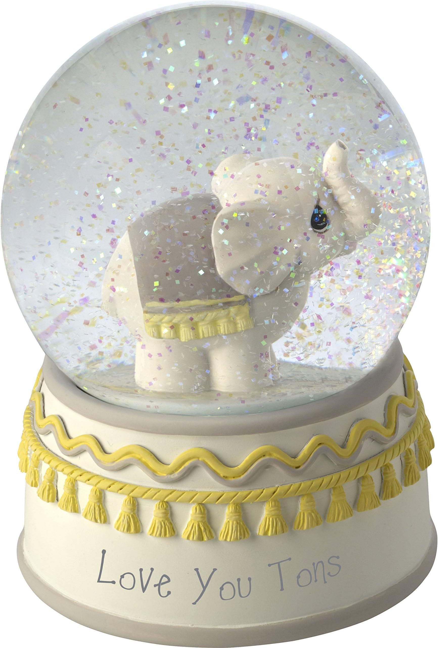179303 Love You Tons Resin/Glass Elephant Musical Snow Globe, Gray Chevron