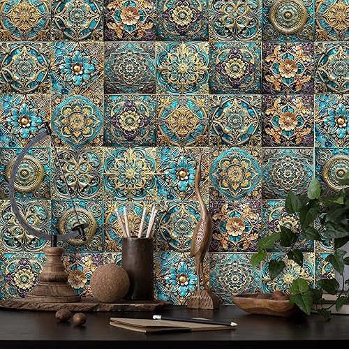 Miniatura 4 de Alwayspon Adhesivo para azulejos de pared moriscos, despegar y pegar, calcomanías de vinilo autoadhesivas para azulejos de cocina y baño, 6 x 6