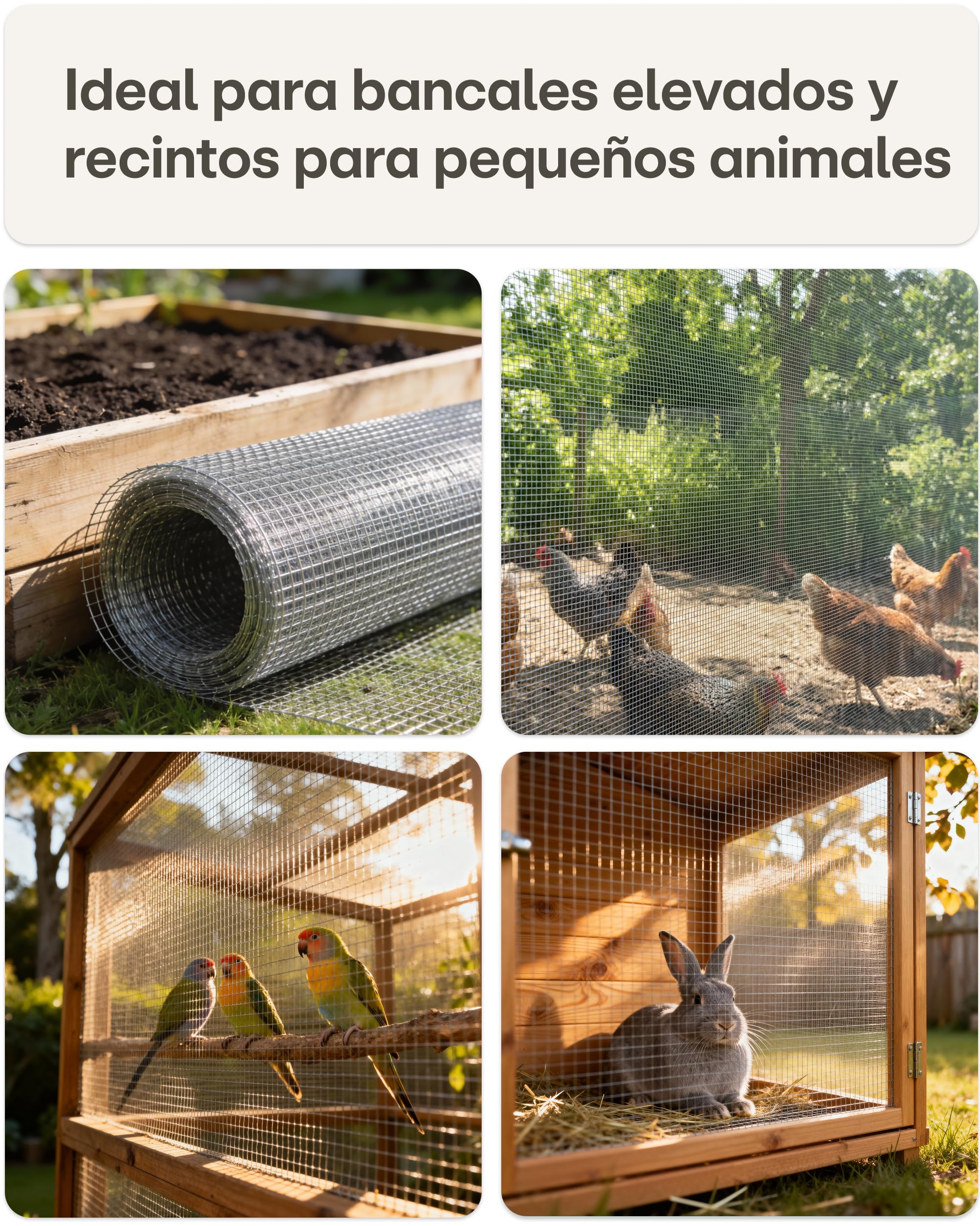 Praknu Malla Metalica Fina Galvanizada con Guantes – Rollo 1 x 5 m Rejilla – Malla para Gallinero y Huerto – Malla Antirroedores para Jardín, Camas Elevadas y Compostera