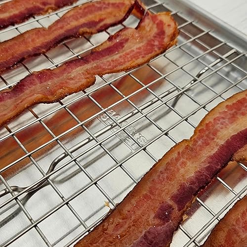 Miniatura 7 de Baker's Secret Bandeja de tocino no tóxica para horno, PTFE, PFAS, libre de PFOA, 100% aluminio reciclado, juego de utensilios para hornear galletas