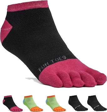 FUN TOES Womens Cotton Toe Socks-Barefoot Running- Breathable- 6 Pairs Pack-Size 9-11 Lightweight