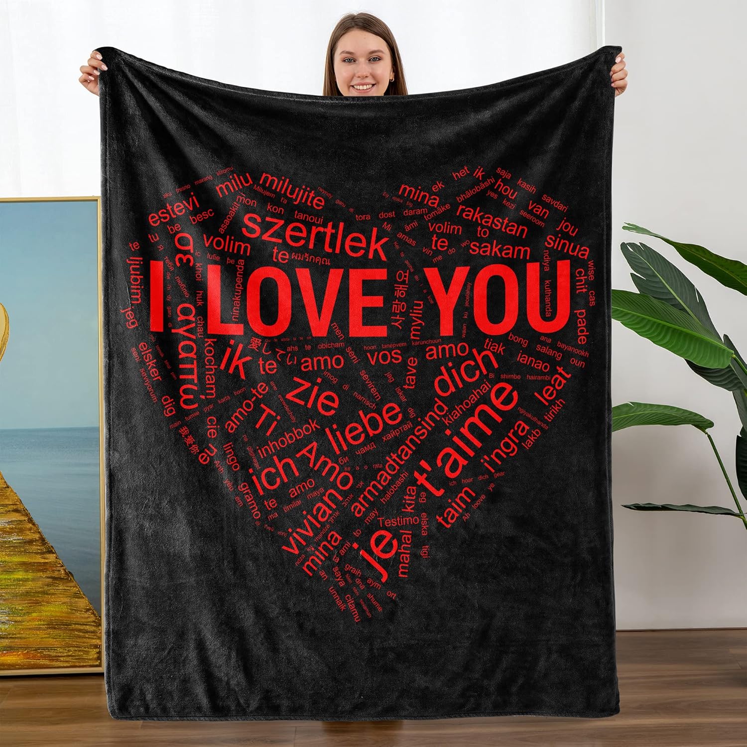 TURMTF I Love You Blanket 100 Languages Love, Throw Blanket for Couch Bed, Best Gifts for Her Him, Christmas Day Anniversary Birthday Gifts for Women Men