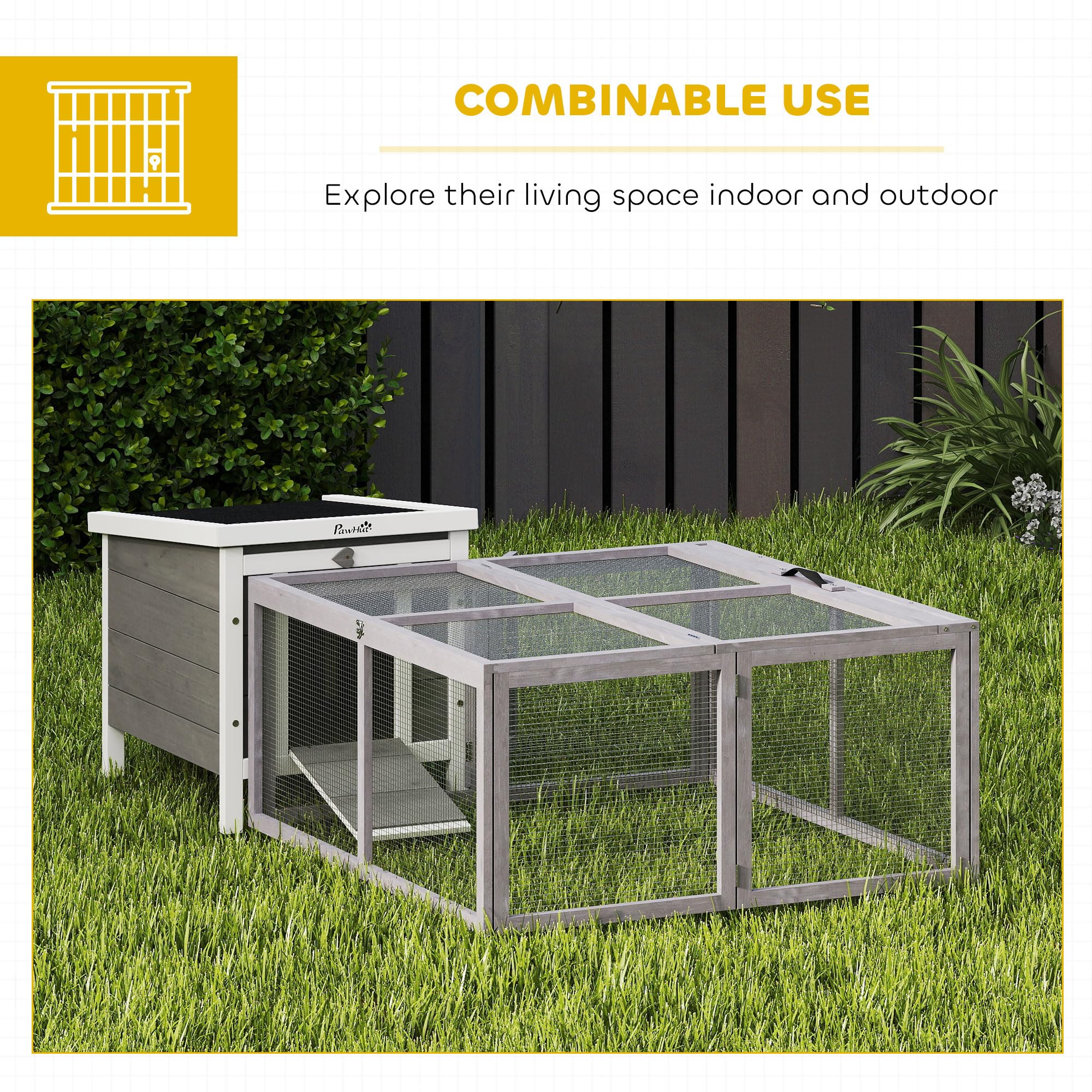 PawHut Hutch Outdoor, caseta Plegable para cobayas, Corral portátil para Conejos, Jaula para Pollos, gallinero con Techo abatible, para 3 Conejos, Patos o Pollos, 110 x 105 x 50 cm. | Jaula de madera para conejos, espacio de juego para exteriores