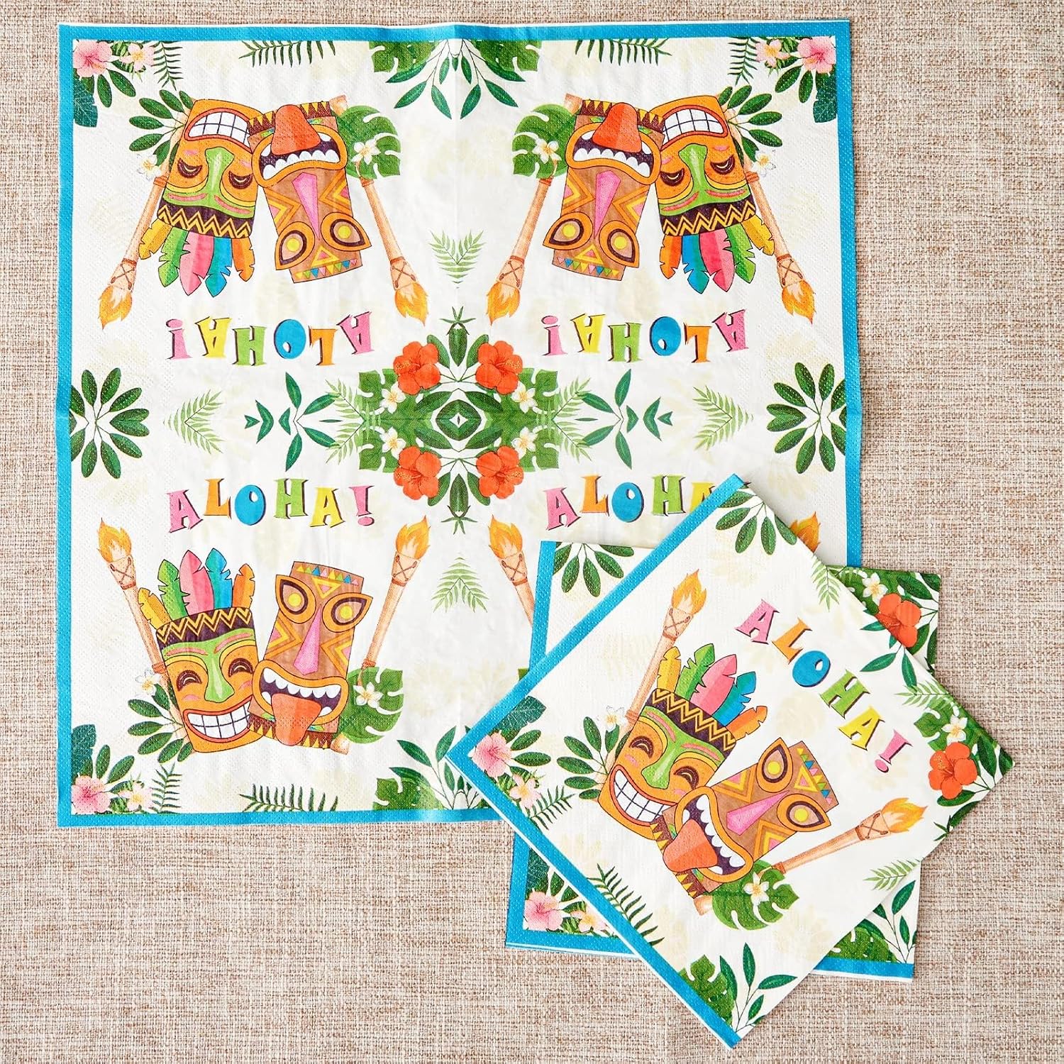 WERNNSAI Aloha Luau Plates and Napkins - Serves 50 Gusets 100PCS Hawaiian Tropical Tiki Party Supplies Disposable Tableware Set Luncheon Dinner Paper Plates Napkins for Birthday Party