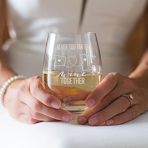 Miniatura 4 de Yay! Personalized Gifts Never Too Far To Wine Together - Copa de vino personalizable, regalo de amistad a larga distancia, regalo de mudanza o