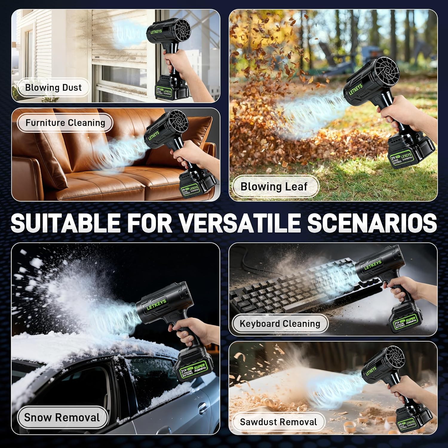 Cordless Leaf Blower, 980,000 RPM Electric Handheld Leaf Blower with 2 X 6.0Ah Batteries & Charger, Lightweight Leaf Blowers Battery Powered for Patio Lawn, Yard, Leaves, Dust Cleaning - Image 6