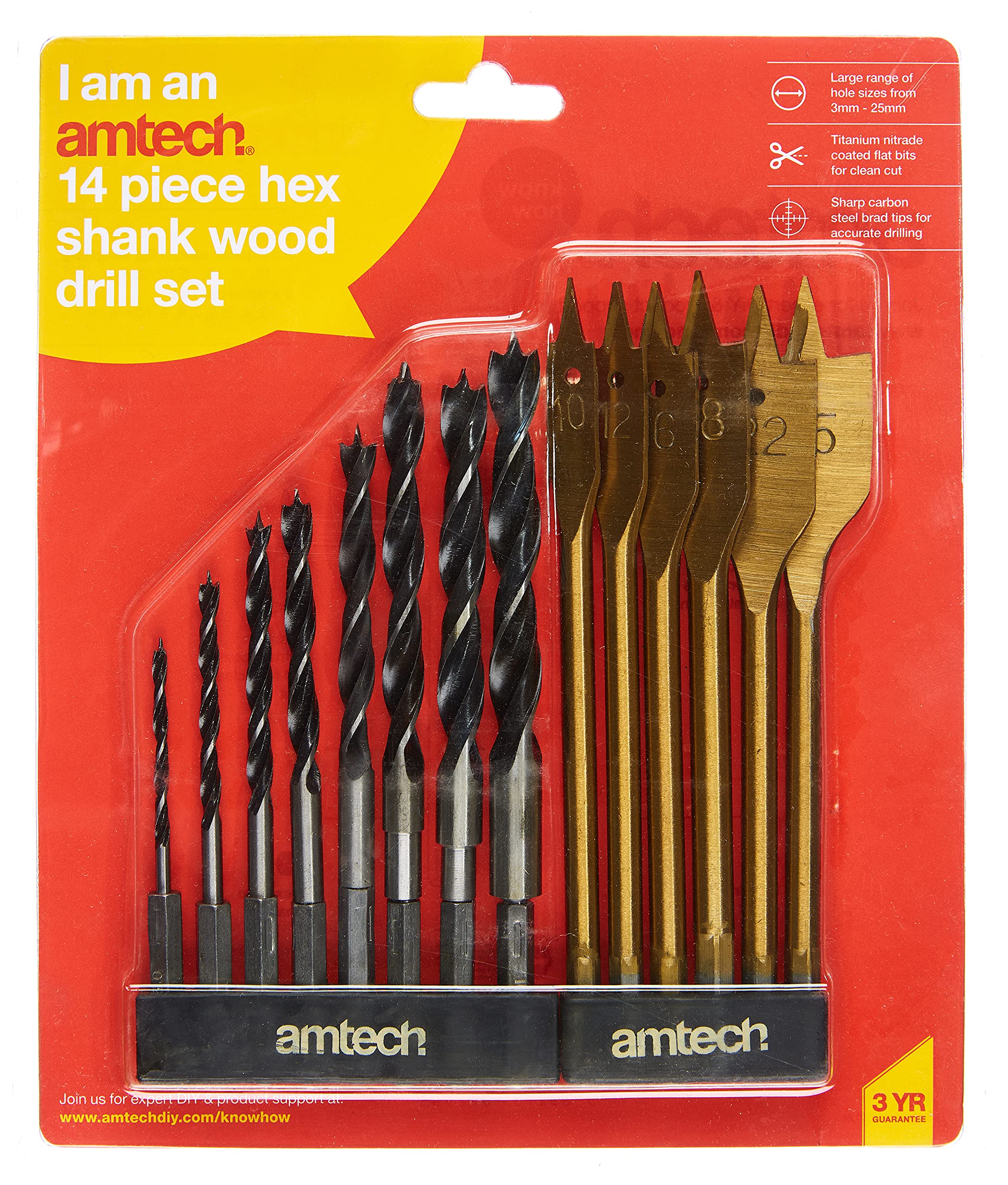 Amtech F1740 Hex Shank Wood Drill Set, 14-Piece