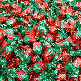 Strawberry Bon Bons 1 lb Individually Wrapped Hard Candy with Soft Center, Bulk Old Fashioned Candy in Resealable Bag