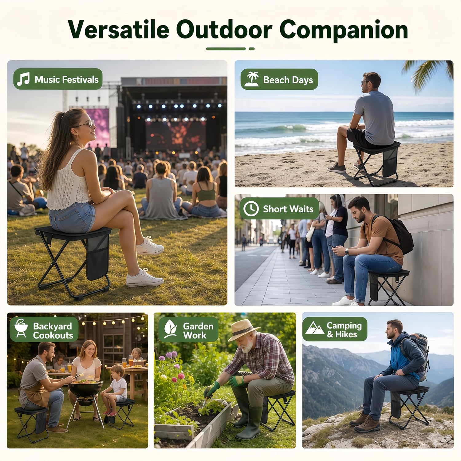 Collapsible Stool Portable Chair Foldable Stool Small Folding Chair | 13" Folding Stool for Adults Mini Portable Stool with Side Pocket Metal Backpacking Foldable Chair for Camping Travel Hiking