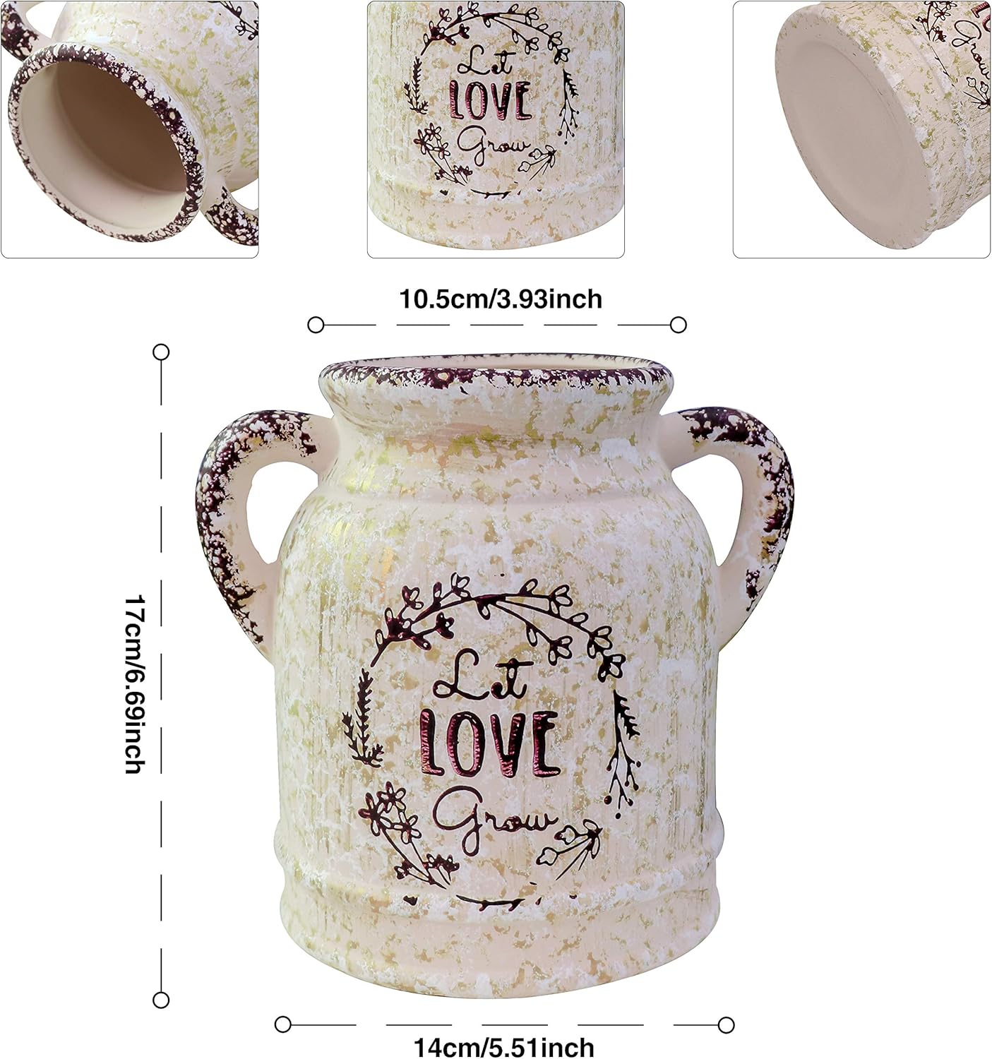 Farmhouse Ceramic Vase - Shabby Chic French Bucket With Country Handle - Porcelain Pitcher Jug - Vintage Rustic Container for Parties, Festivals, Decor, and Gifts