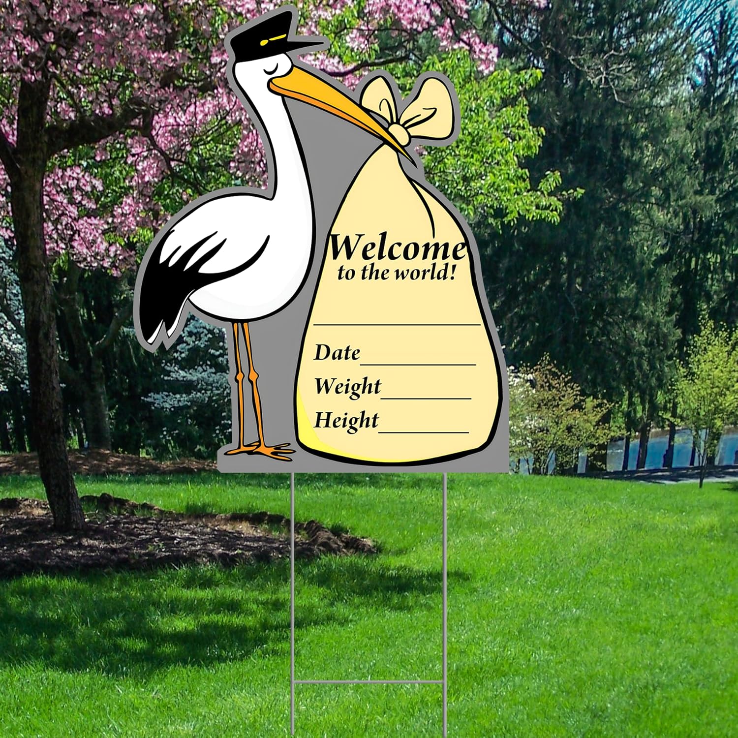 YS1006 New Born Baby Birth Welcome Hello World Stork Waterproof Coroplast Plastic Yard Sign Lawn Sign