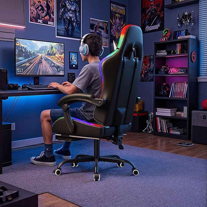 Silla Gamer Ergonómica con Reposapiés y Soporte Lumbar Masaj miniatura 2