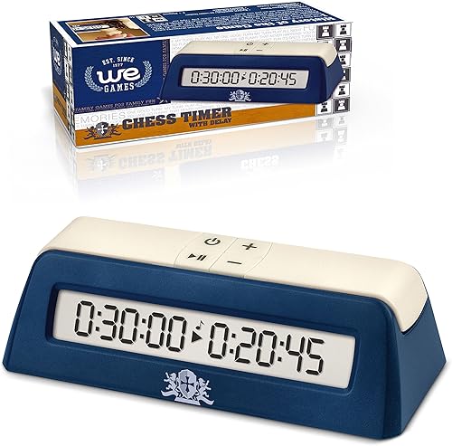 WE Games Reloj digital de ajedrez – Temporizador de ajedrez portátil con botón de retardo, reloj de ajedrez listo para torneos para tiempo estándar