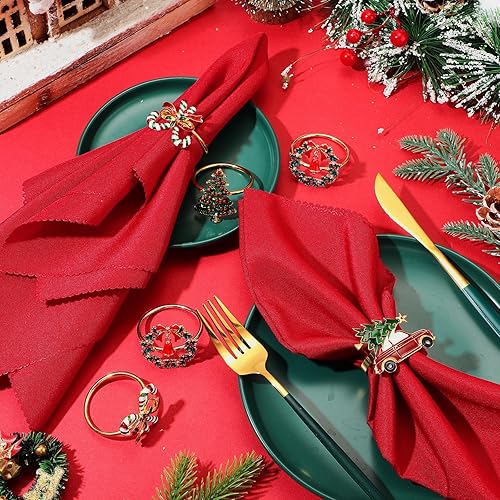 Vista 41 de EBOOT Juego de 16 servilletas y anillos de Navidad, 8 servilletas lavables de tela roja y 8 anillos de Navidad para Navidad, cena, fiesta