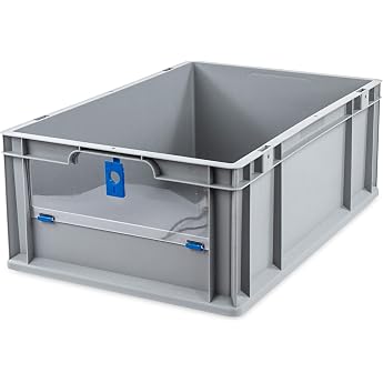 aidB Eurobox NextGen Insight Cover Blue 600 x 400 x 220 mm Low Cover Robust Shelf Box with Removal Opening Stackable Plastic Box Ideal for Industry Pack of 1