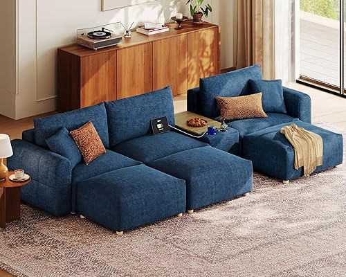 Miniatura 28 de LINSY HOME - Sofá seccional modular de gran tamaño, sofá en forma de L de 128" de ultra suave nube con asientos grandes y otomana removible, sofá