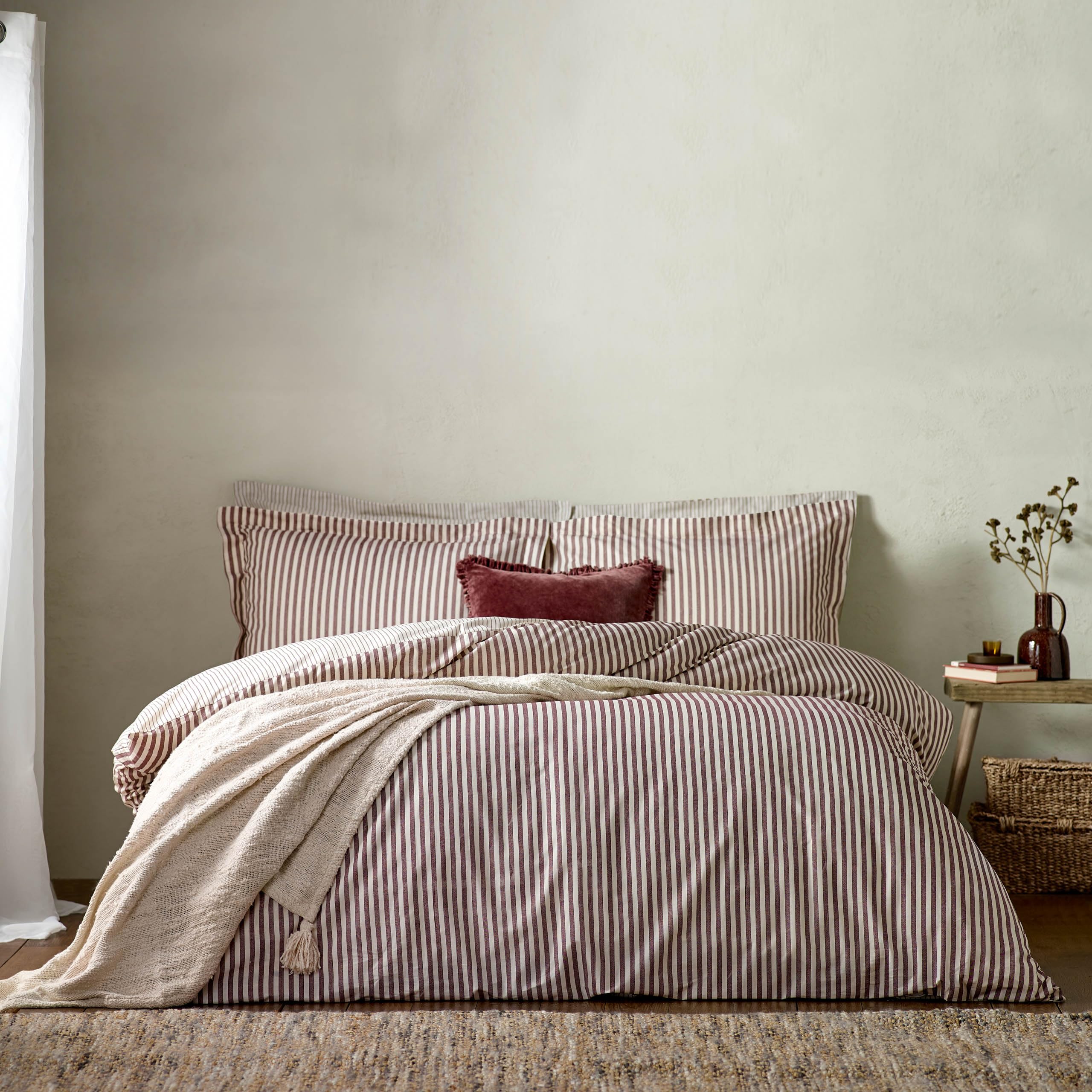 Yard Hebden Mélange Stripe Cotton Duvet Cover And Pillowcase Set Unisex Beetroot King (230X220cm)