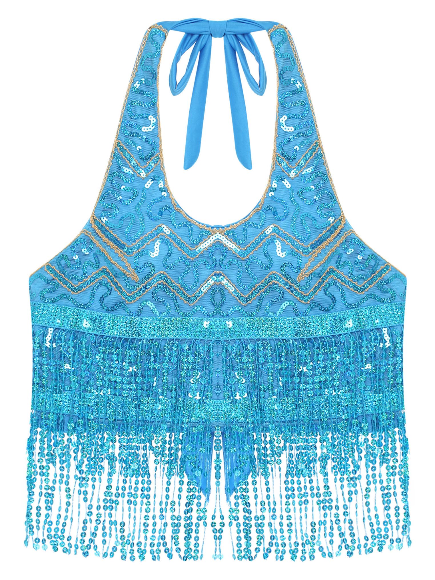Freebily Top De Danza del Vientre para Mujer Camiseta Sin Mangas Crop Top con Flecos Disfraz para Fiesta De Halloween