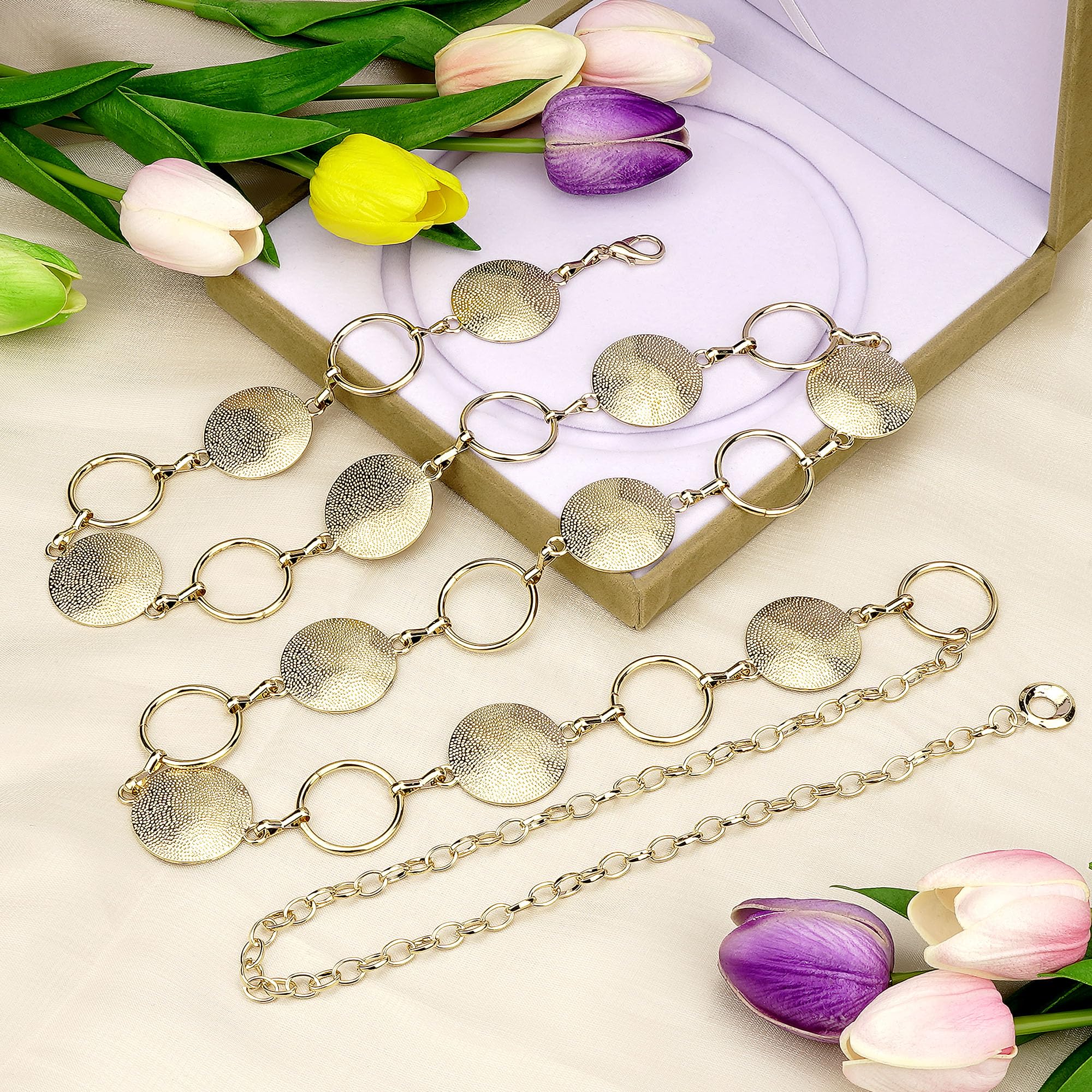 Cinturón de cadena de talla grande para mujer, con piezas redondas de metal, cadena para cintura y vientre, cadena extra larga, ajustable de 39-59 Inch (XXL)