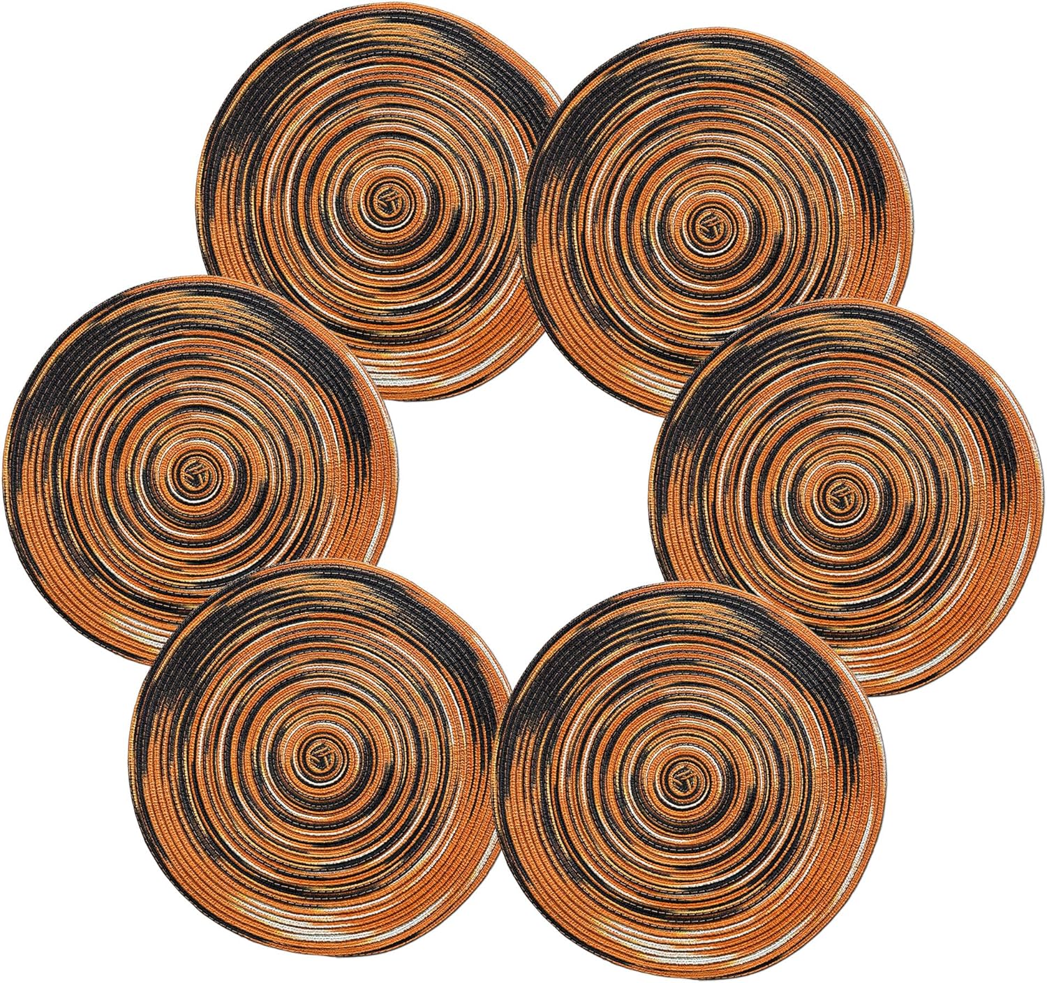 Youyi Table Placemats Set of 8, Round Place Mats 15 Inch Washable Heat Resistant Durable Woven Braided Placemats Table Mats for Dining, Dark Orange