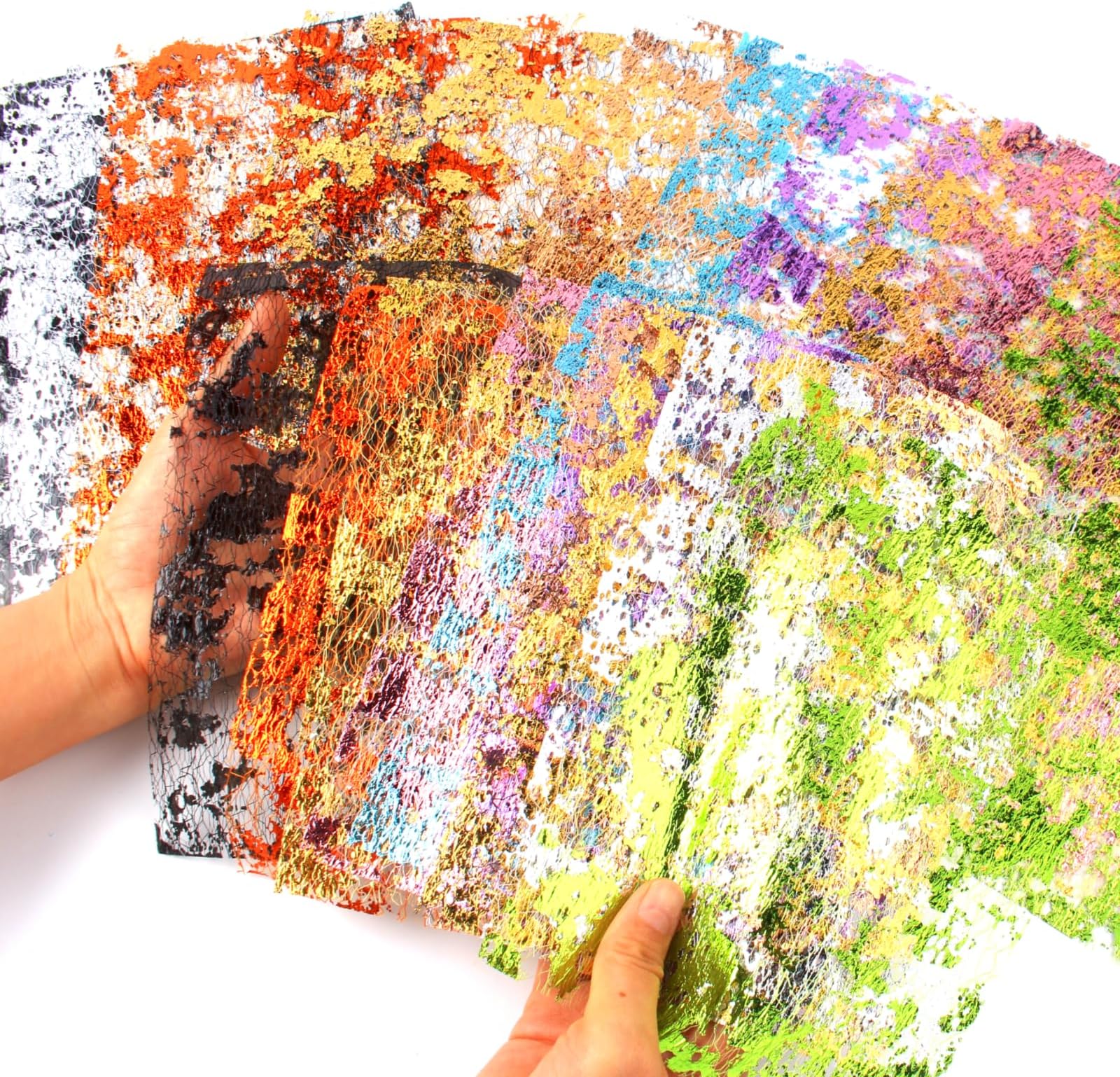 A5 & A4 Size Colorful Foil Textured Fabric Art Paper Scrapbooking Decorative, 20 Sheets Sparkle Metallic Lace Mesh for Crafts, Junk Journaling Supplies, Card Making, Collage