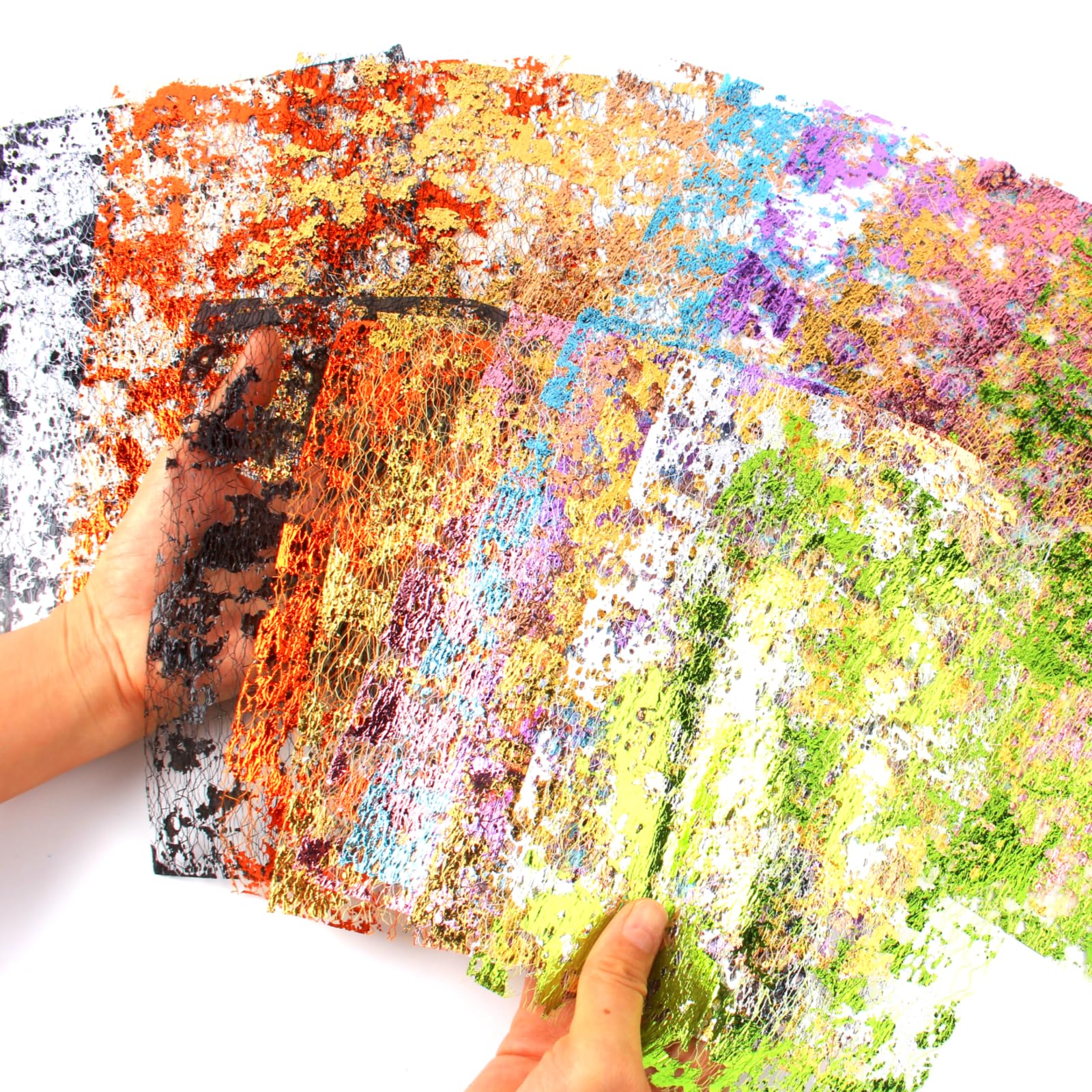 A5 & A4 Size Colorful Foil Textured Fabric Art Paper Scrapbooking Decorative, 20 Sheets Sparkle Metallic Lace Mesh for Crafts, Junk Journaling Supplies, Card Making, Collage