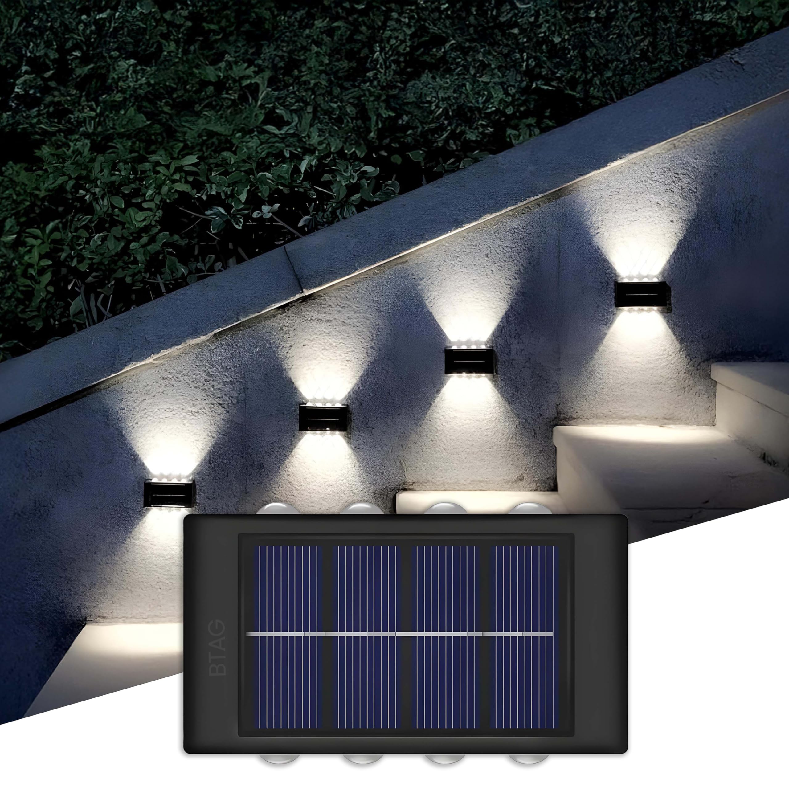 Btag Sun-Powered Outdoor Wall Lights Up and Down 8 LED Outdoor LED Light Powered by Sunlight, Waterproof Patio Wall Light, Eco-Friendly Outdoor Lights for House Garage.Pack of 1