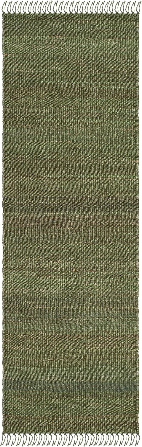 SAFAVIEH Natural Fiber Collection Runner Rug - 2'6" x 8', Green, Handmade Boho Fringe Woven Jute, Ideal for High Traffic Areas in Living Room, Bedroom (NF368G)