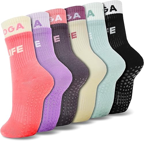 Calcetines antideslizantes para mujer, calcetines de agarre de pilato, calcetines antideslizantes para yoga, calcetines de hospital, 6 pares