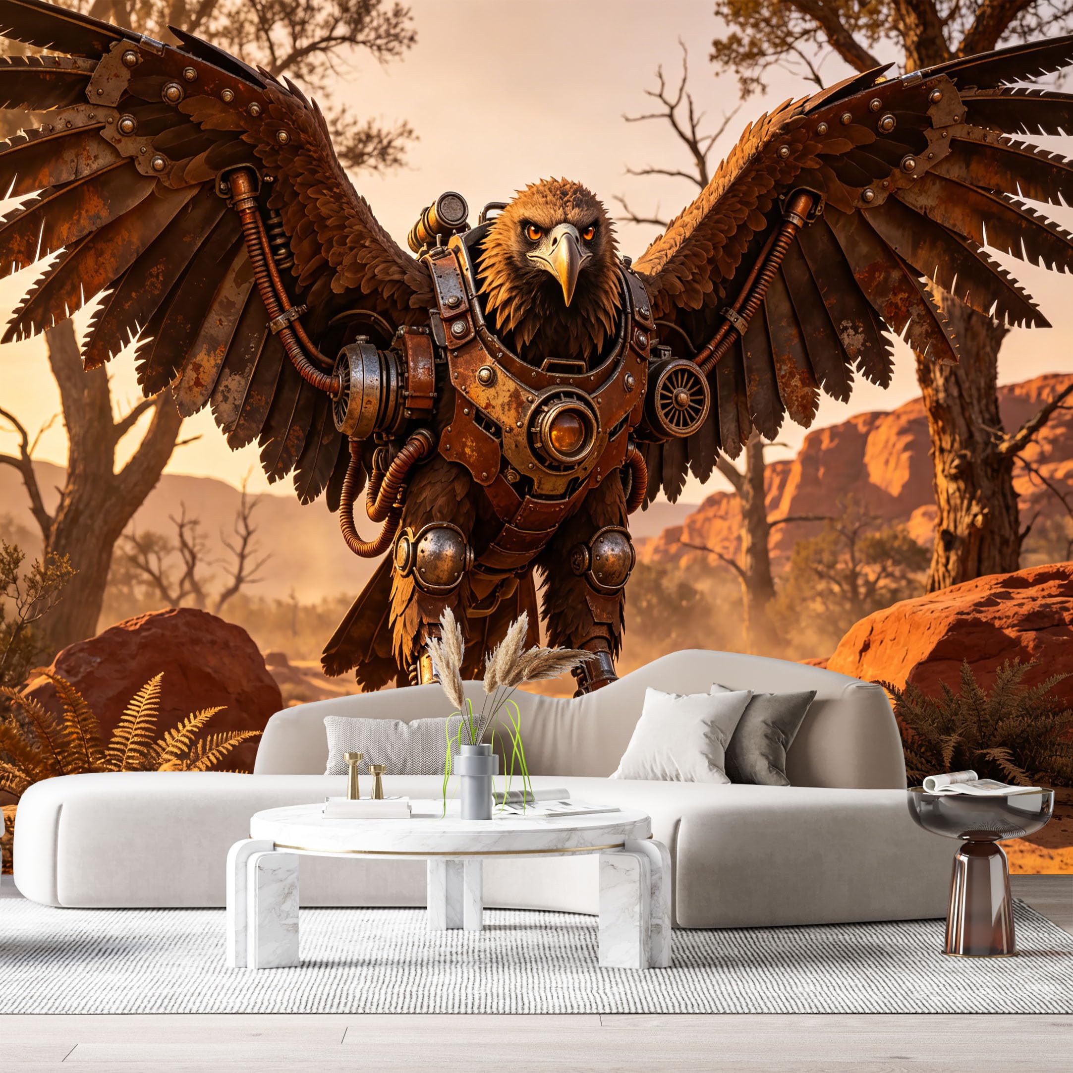 Custom Size Wall Mural Mechanical Eagle Mech SciFi Armor Desert Scene 3D Textured SelfAdhesive Art Prints Removable Large Wallpaper Boy Bedroom Esports Room Game Room Tenant Room Studio
