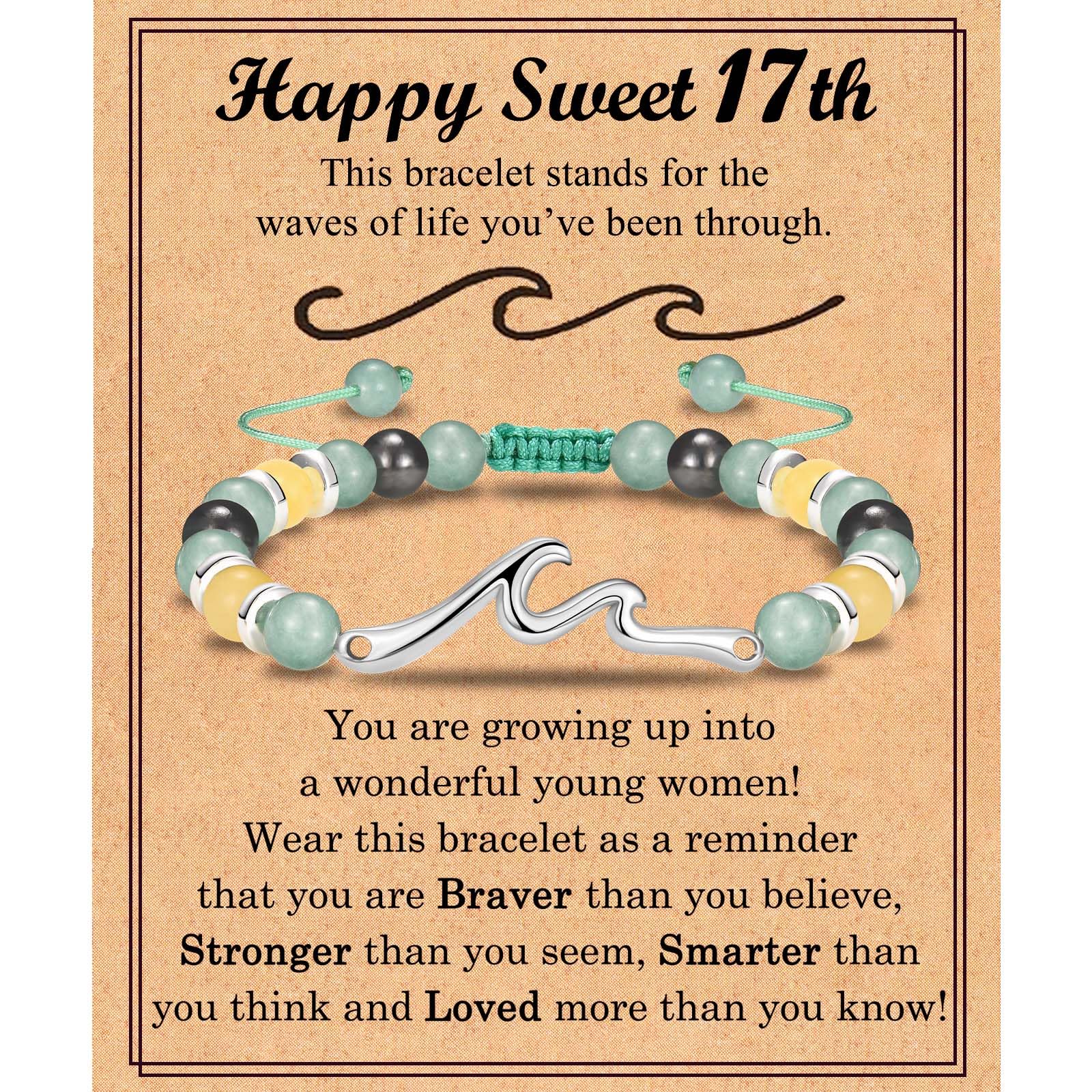 17th Birthday Gifts for Girls, Sweet 17 Year Old Girls Birthday Gift Ideas, Wave Birthday Bracelet Gifts for 17 Year Old Girl, Happy 17th Birthday Card for Teen Teenage Girls