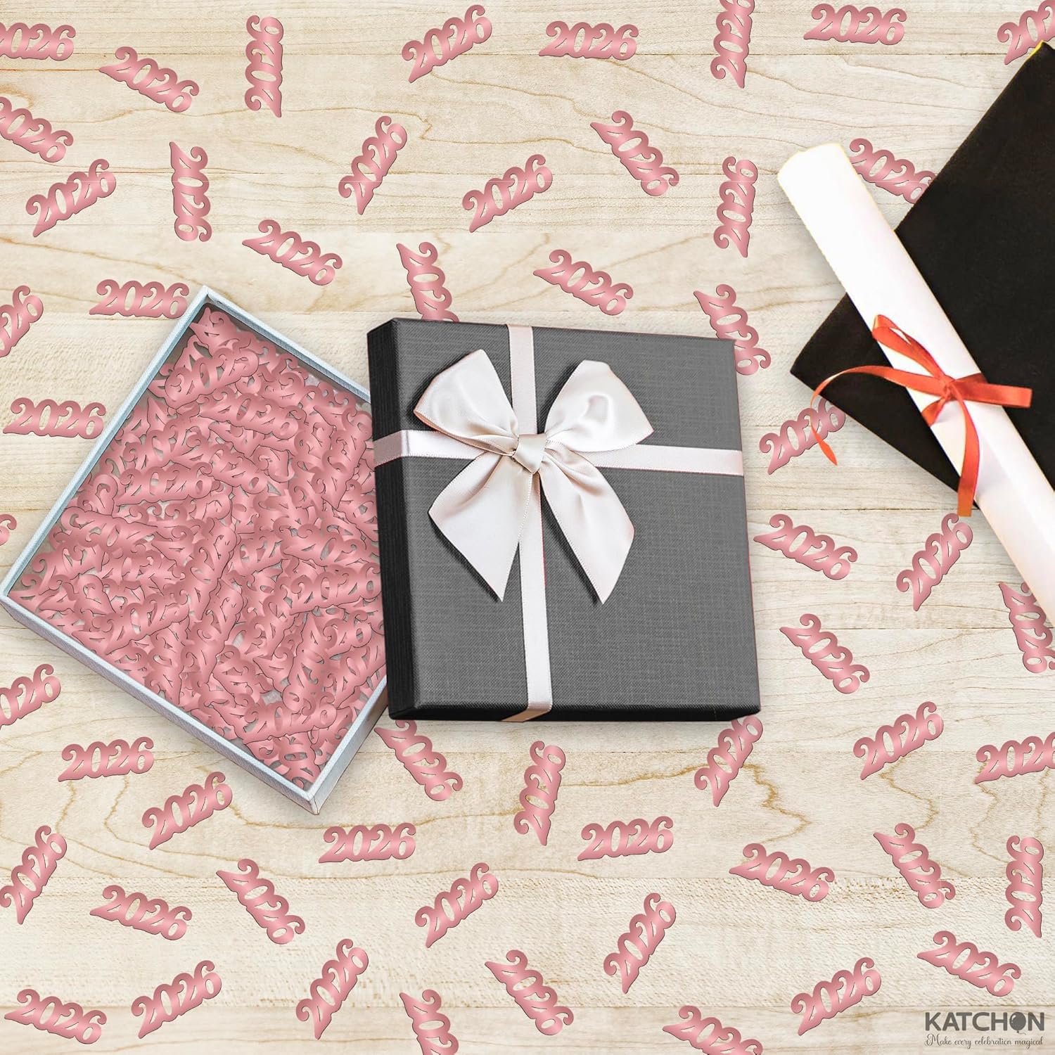 Graduation Decorations 2026 | Shiny Rose Gold 2026 Grad Confetti - Pack of 500 | Rose Gold Graduation Confetti Class of 2026 | Pink Graduation Decorations 2026 | Prom Decorations 2026,KatchOn