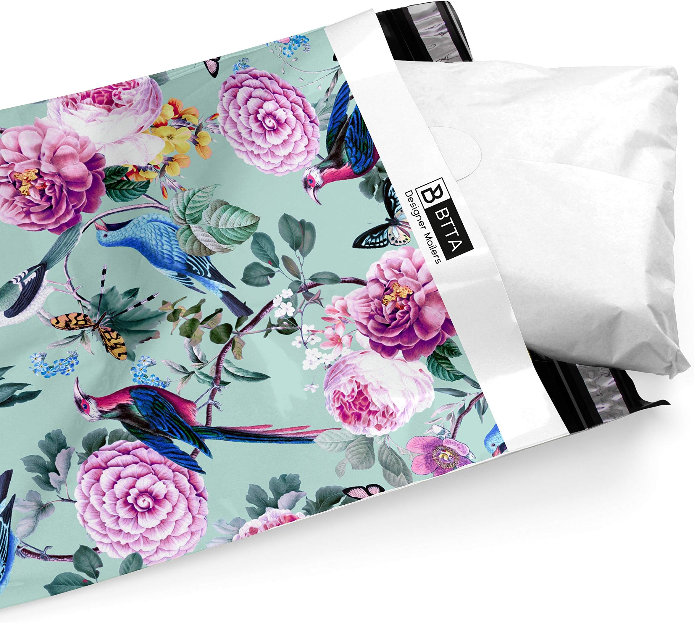 BTTA Designer Mailers 100 Pack 10X13 Birds Flowers Butterflies Poly Mailers Shipping Envelopes Bags