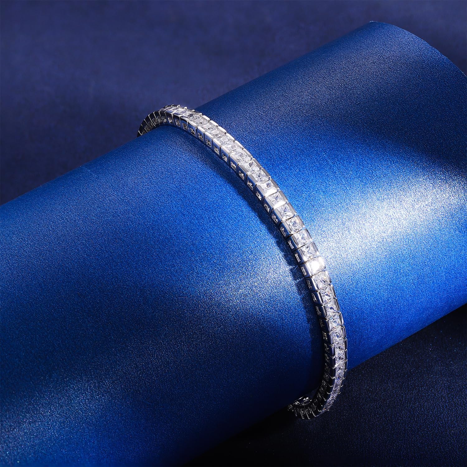 Gemsme 2.5 * 2.5mm Square Tennis Bracelet, 2.5mm Thin 18K White/Yellow Gold Plated Square Cubic Zirconia Tennis Bracelet for Women - Image 3