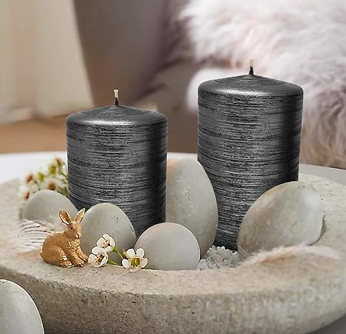 Miniatura 5 de Hyoola Velas de pilar metálicas cepilladas, paquete de 6, velas de pilar blancas perlas, velas decorativas de pilar fabricadas en Europa, 2.75 x 5