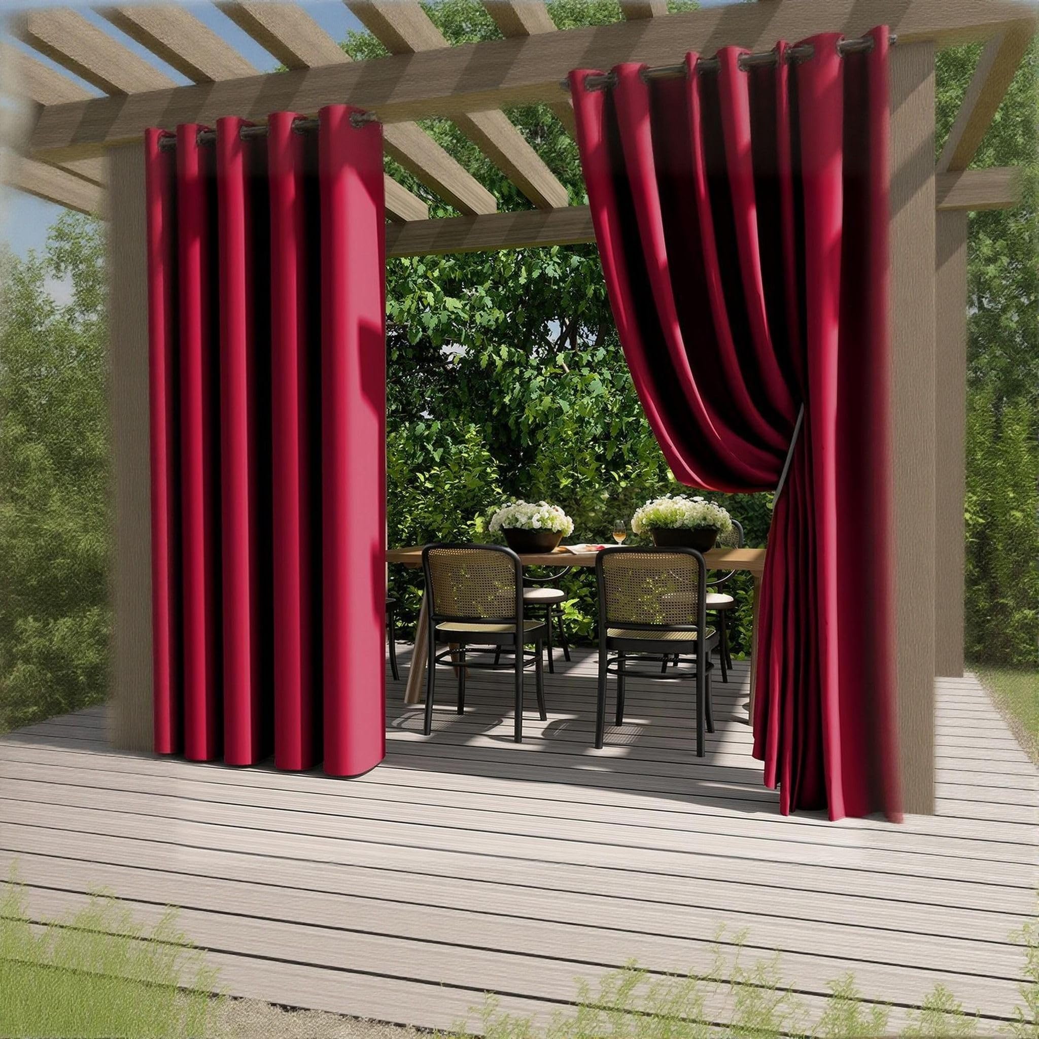 Outdoor Vorhänge 2 Stück Wasserabweisend UV Schutz Aussenvorhang Garten Verdunkelung mit Ösen Winddicht Sichtschutz Sonnenschutz Blickdicht Vorhang 132x137cm Dunkel Rot