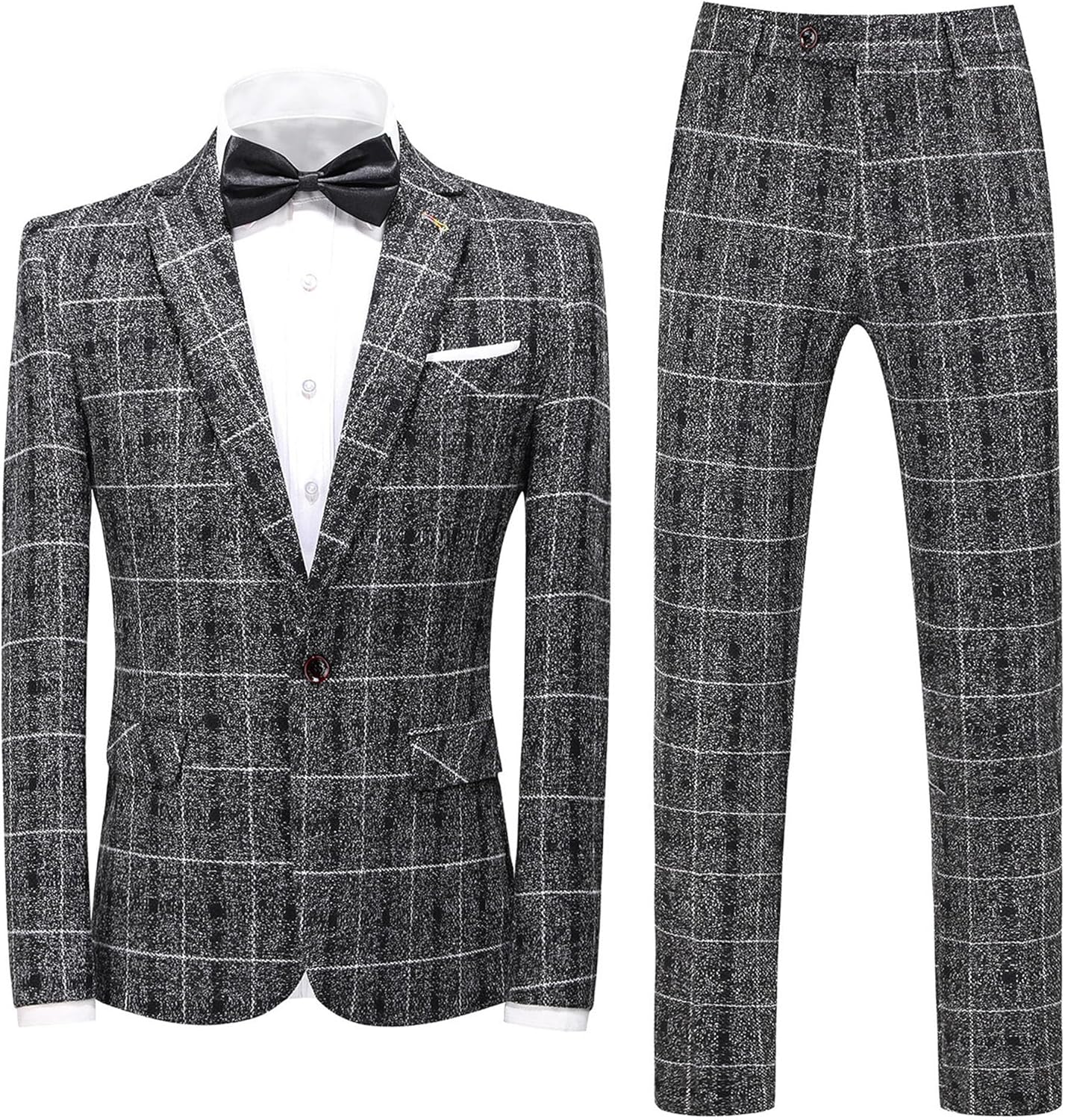 JEsilunmaMY Men's Tweed Plaid 3 Piece Suit Set Slim Fit 1 Button Jacket Vest & Pant Formal Wedding Prom Groom Tuxedo Suits
