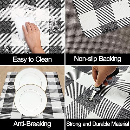 Miniatura 5 de Tapete de cocina antifatiga para cocina, camino de piso de 17.3 x 59 pulgadas, tapete de cocina a cuadros blanco y negro, impermeable, tapete cómodo