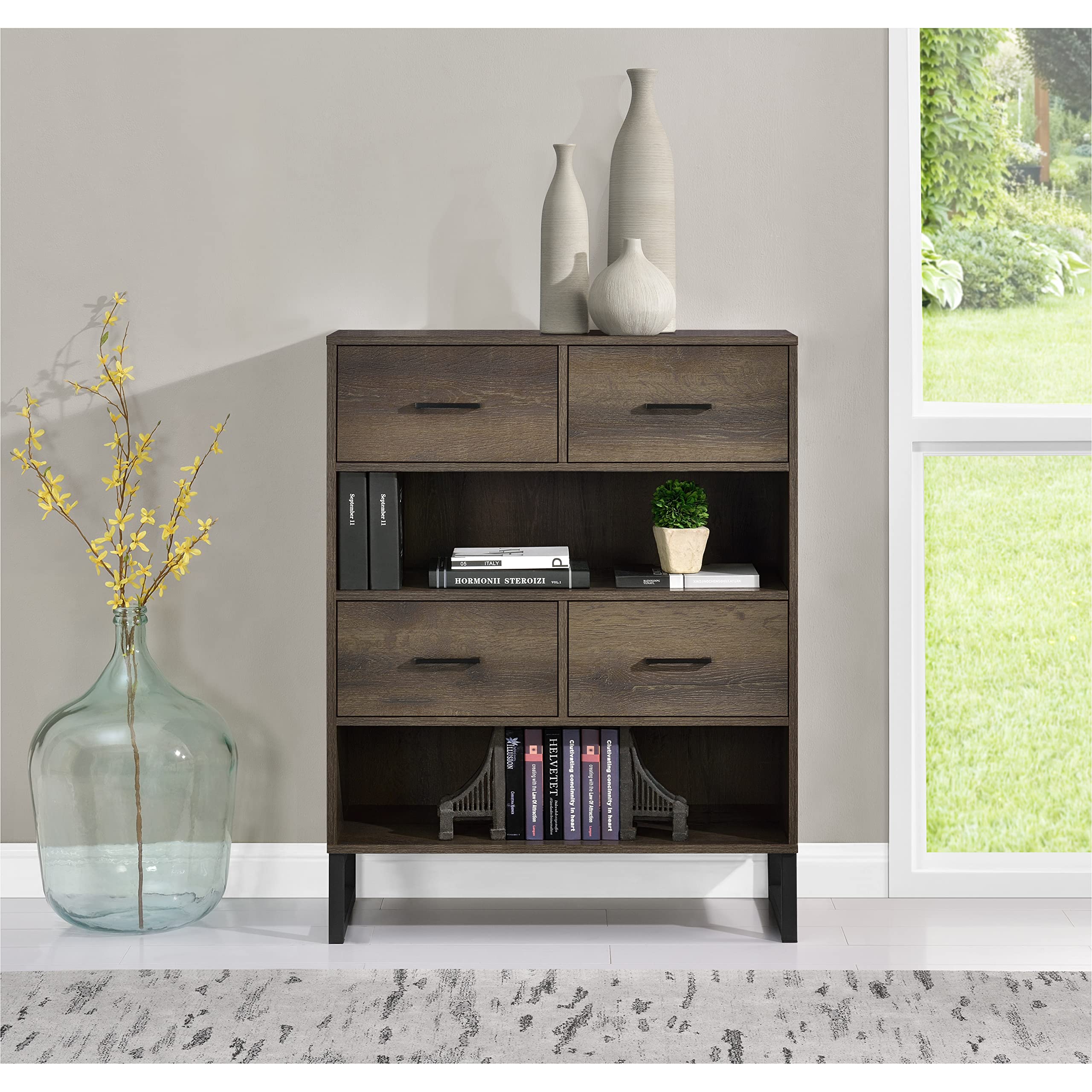 DHP Furniture Candon Bookcase with Bins Brown
