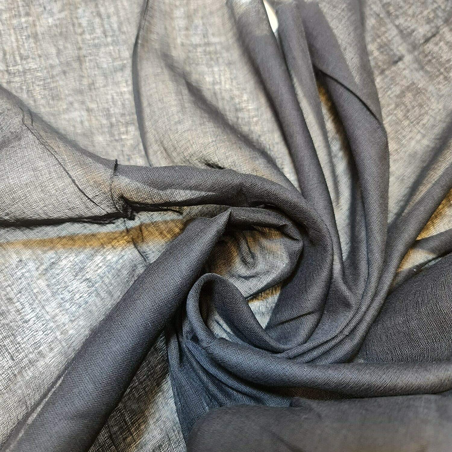 Plain/Solid Dyed 100% Cotton Muslin Fabric (Mulmul/Voile/Cheesecloth) | Soft & Lightweight Dress & Craft Material | 45" (112cm) Wide | Sold Per Meter (Pre-Cut Lengths) (Black, 2 Meter) — image 1