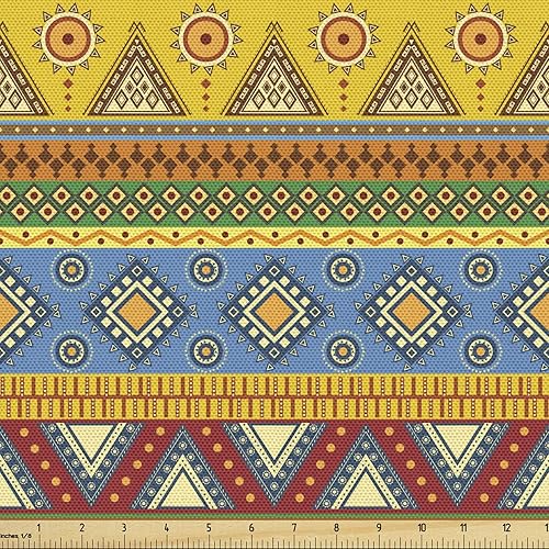 Vista 101 de Ambesonne Tela beige de The Yard, ilustración contemporánea de animales marinos en estilo retro, arte de caballito de mar de cangrejo de pulpo, tela