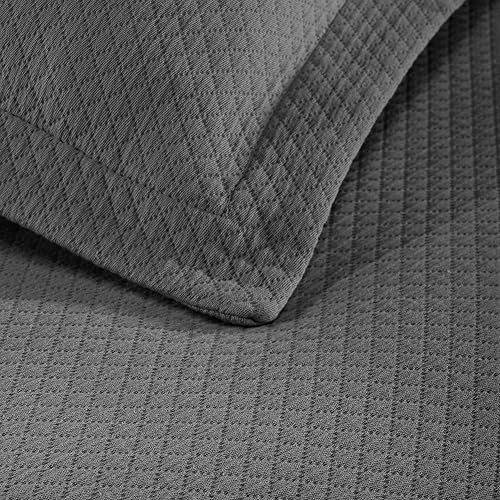 Miniatura 7 de Cubrecama doble Superior Diamond Solitaire de algodón de primera calidad Jacquard Matelassé con fundas de almohada a tono, color aguamarina, gris,