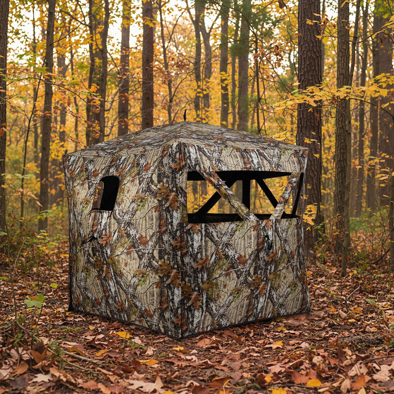 HOMASIS Tenda da Caccia Portatile per 2-4 Persone, Capanno Mimetico a Visione a 360°, Capanno da Caccia di Cervi e Tacchini con Finestre e Borsa per Trasporto